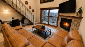 Smart TV, chimenea y libros