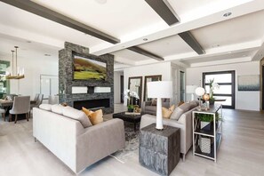 Smart TV, fireplace, foosball, offices