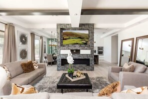 Smart TV, fireplace, foosball, offices