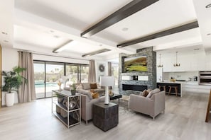 Smart TV, fireplace, foosball, offices