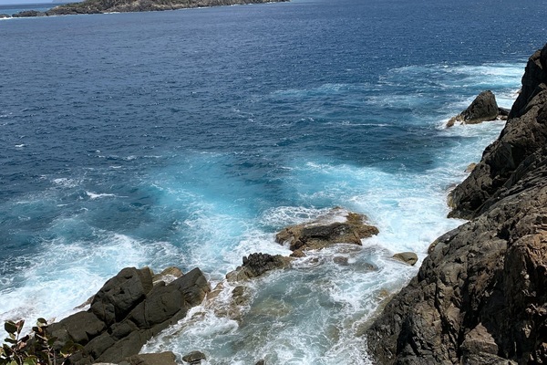 Tidal pool at base of cliff, facing Thatch Cay (north east).