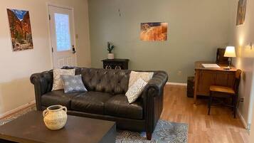 Living room with workspace