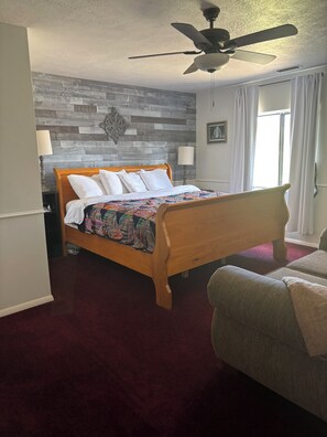 1 bedroom, desk, iron/ironing board, travel cot