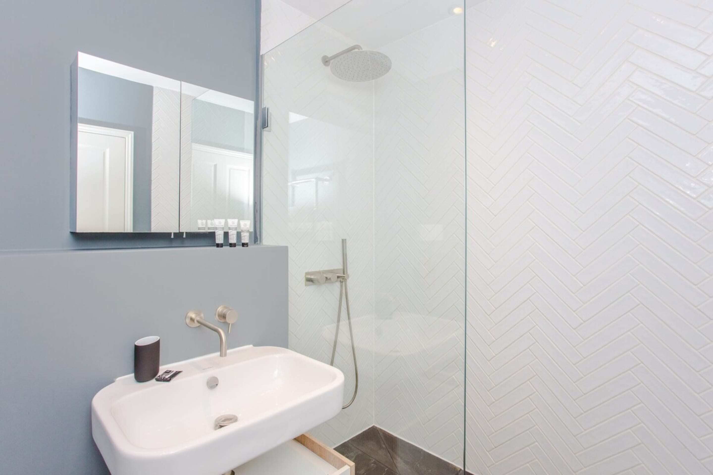 Basic Apartment, 1 King Bed with Sofa bed | Bathroom | Shower, hair dryer, towels, soap