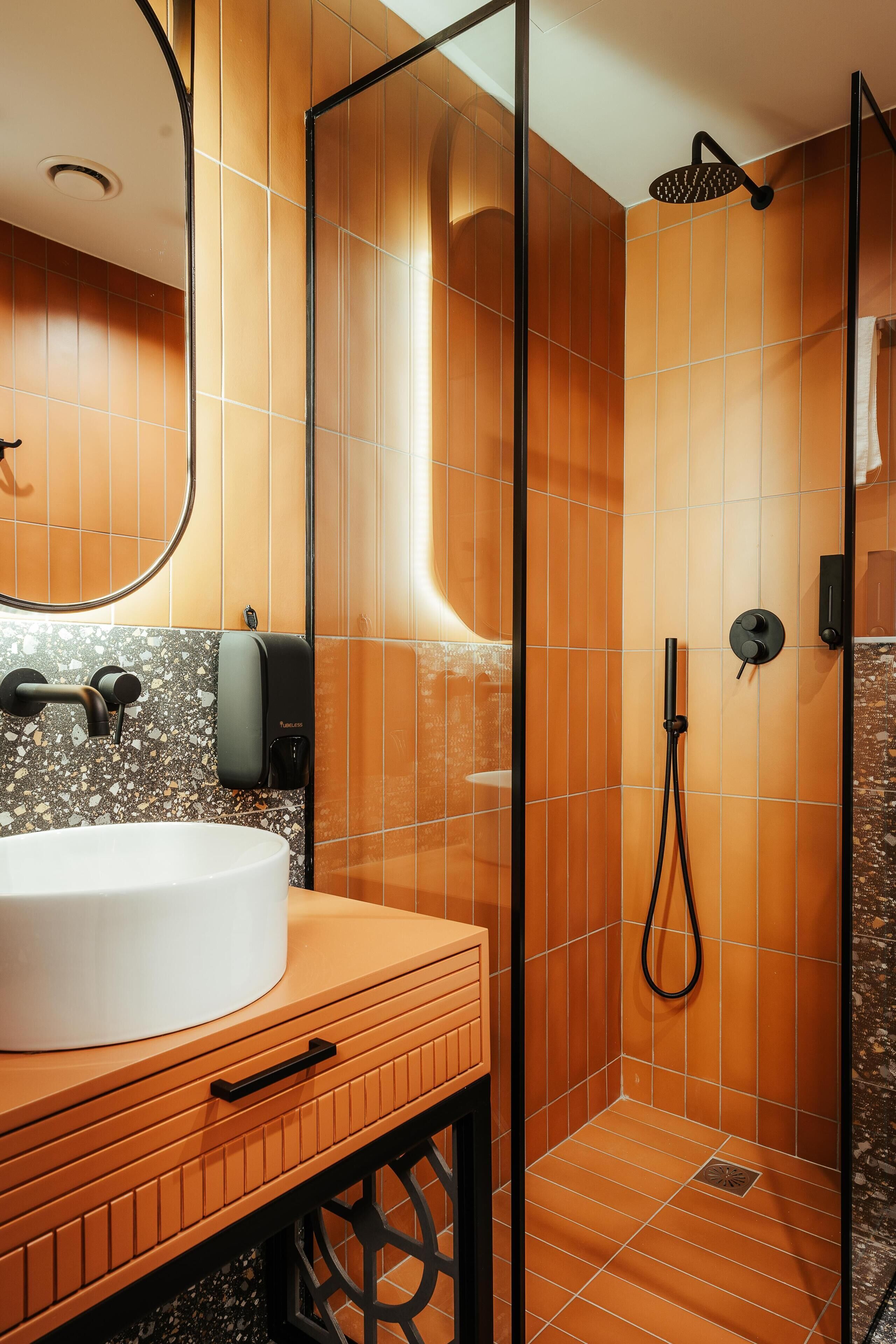 junior suite, balcony | bathroom | shower, rainfall showerhead, designer toiletries, hair dryer