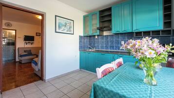 Appartamento (A2) | Cucina privata | Frigorifero, microonde, piano cottura, macchina per caffè espresso