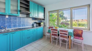 Apartment (A2) | Private kitchen | Fridge, microwave, stovetop, espresso maker