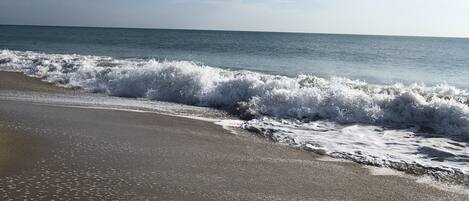 Nær stranden, solsenger og strandhåndklær