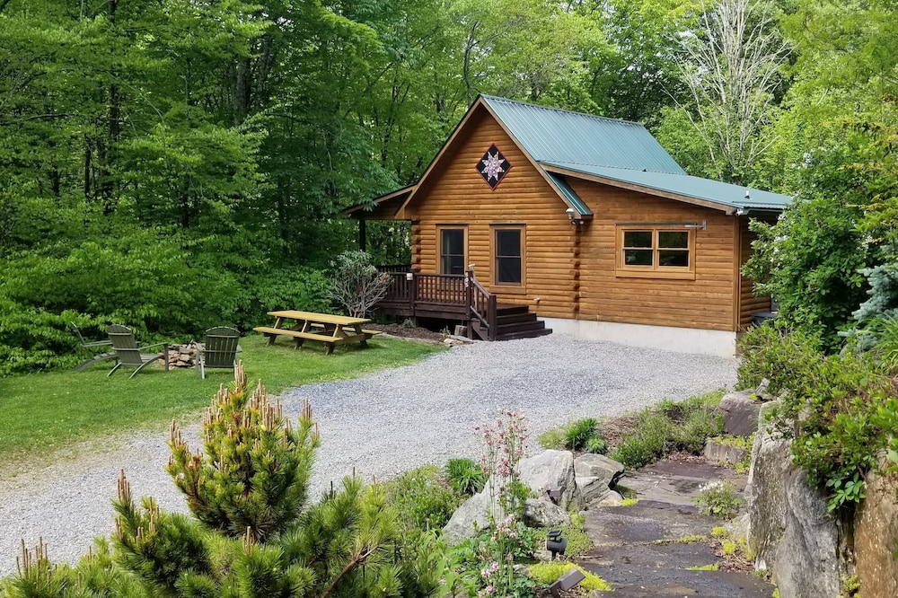 A Dream by the Stream-Log Cabin on 10 private acres, pond, stream, dog friendly!