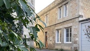 A narrow alleyway between stone buildings with a gravel path. - Maison Saint Louis (Poitiers)