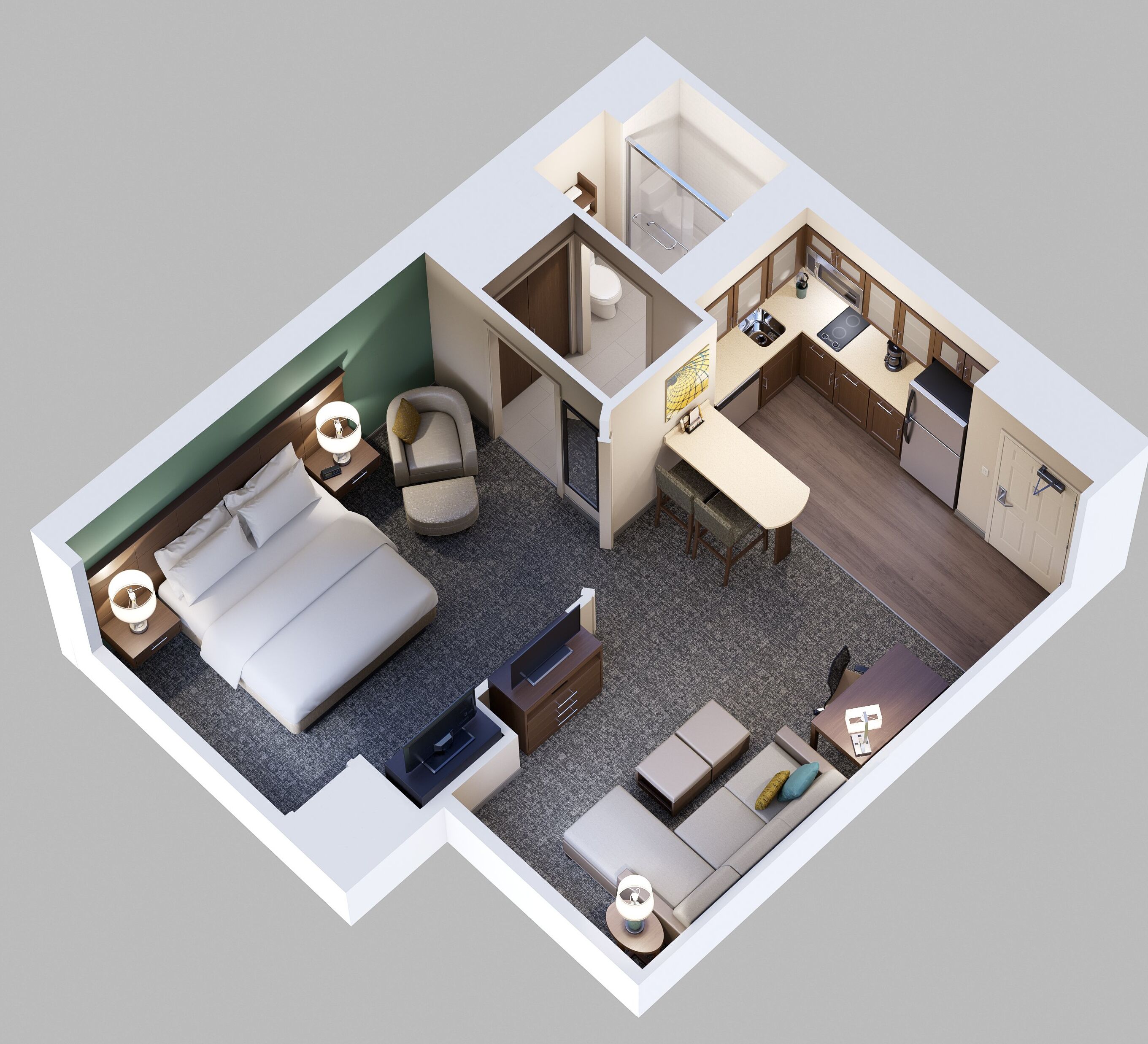 suite, 1 bedroom, kitchen | desk, bed sheets
