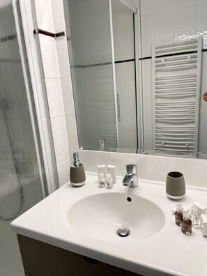 Regadera, secadora de cabello, toallas 