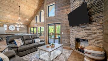 Smart TV, fireplace, video games, DVD player
