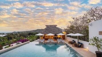 Outdoor pool, open 9:00 AM to 8:30 PM, pool umbrellas, sun loungers
