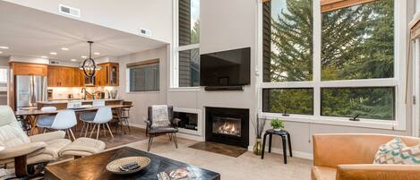 Tv, eldstad och dvd-spelare