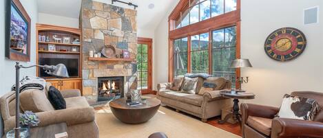 TV, lareira, DVD player