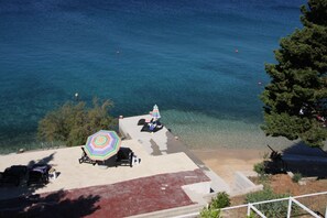 Private beach, sun loungers, beach umbrellas
