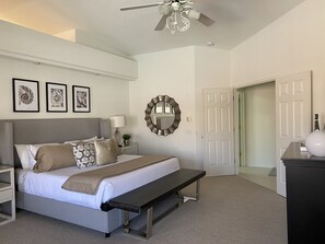 4 bedrooms, desk, iron/ironing board, travel cot