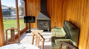 Una televisión, una chimenea