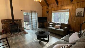 Smart TV, fireplace, DVD player