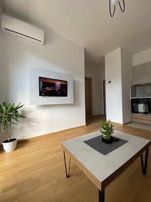 Basic Apartment | Living area | 24-inch plasma TV with digital channels, TV - One bedroom apartment SUNRISE (Budva)