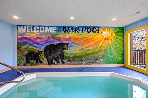 Indoor pool, a heated pool - 84° Private Indoor Heated POOL, Arcade, Views, Sauna, Hot Tub, 300MB WIFI (Sevierville)