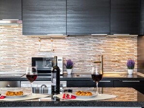Fridge, microwave, oven, dishwasher