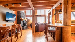 Smart TV, fireplace, video games, books