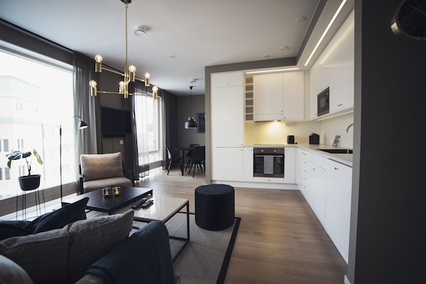 Two Room Superior Apartment Large | Eget kök | Kylskåp, mikrovågsugn, ugn och spishäll