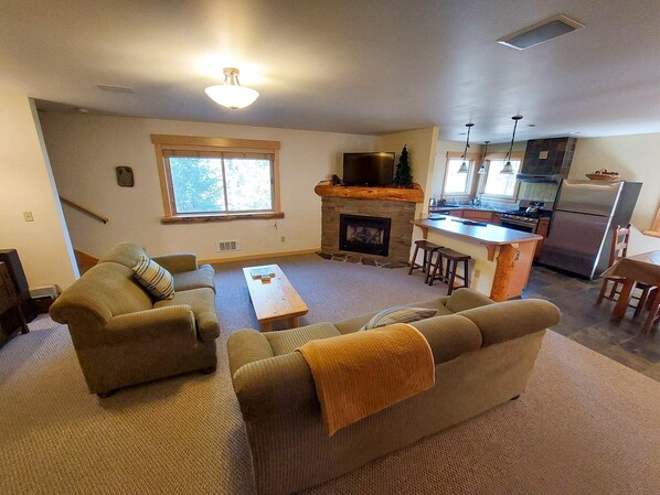 Televisión, chimenea, videojuegos y reproductor de DVD 