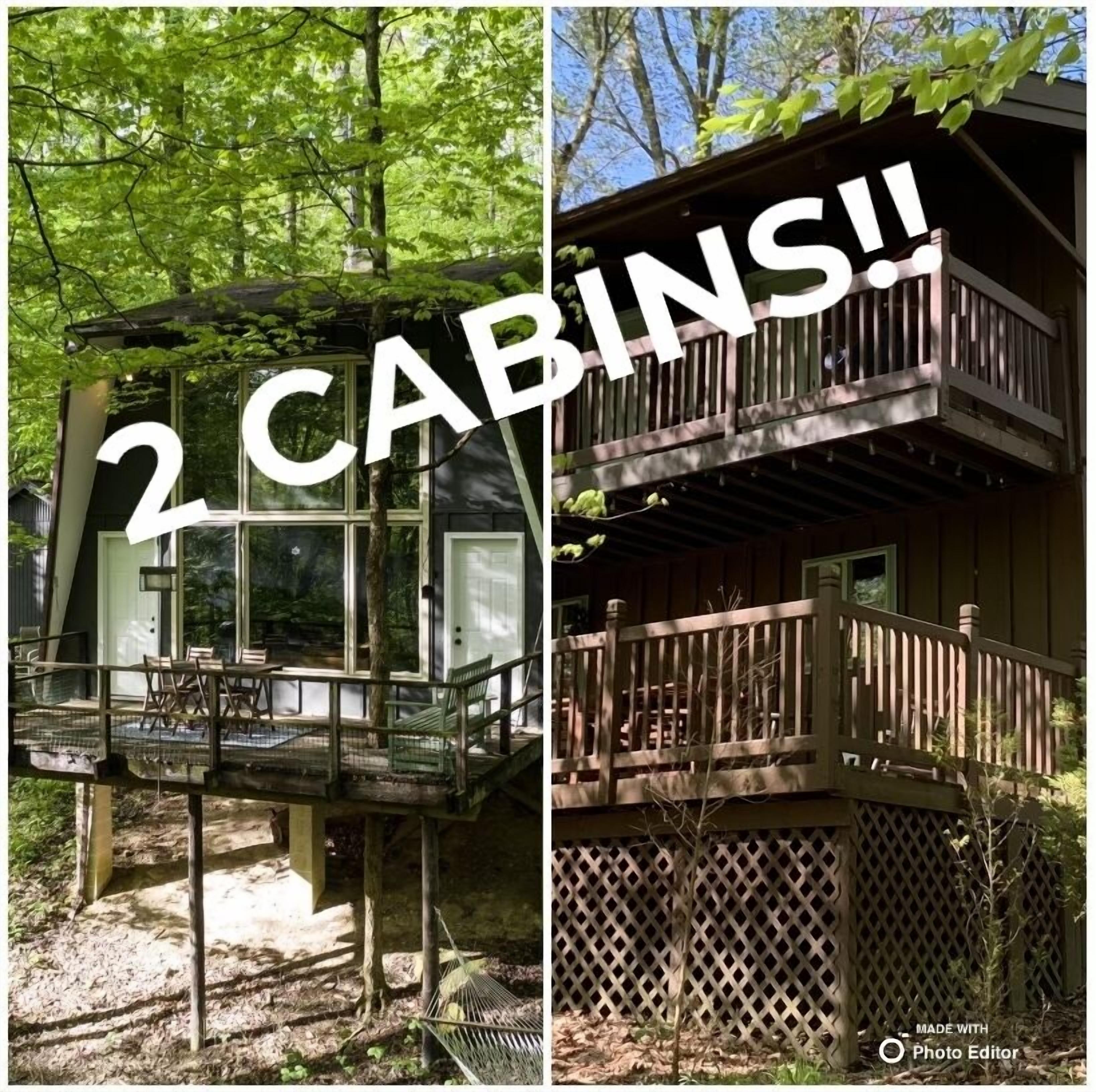 TWO CABINS directly across gravel road, private community lake, peaceful woods