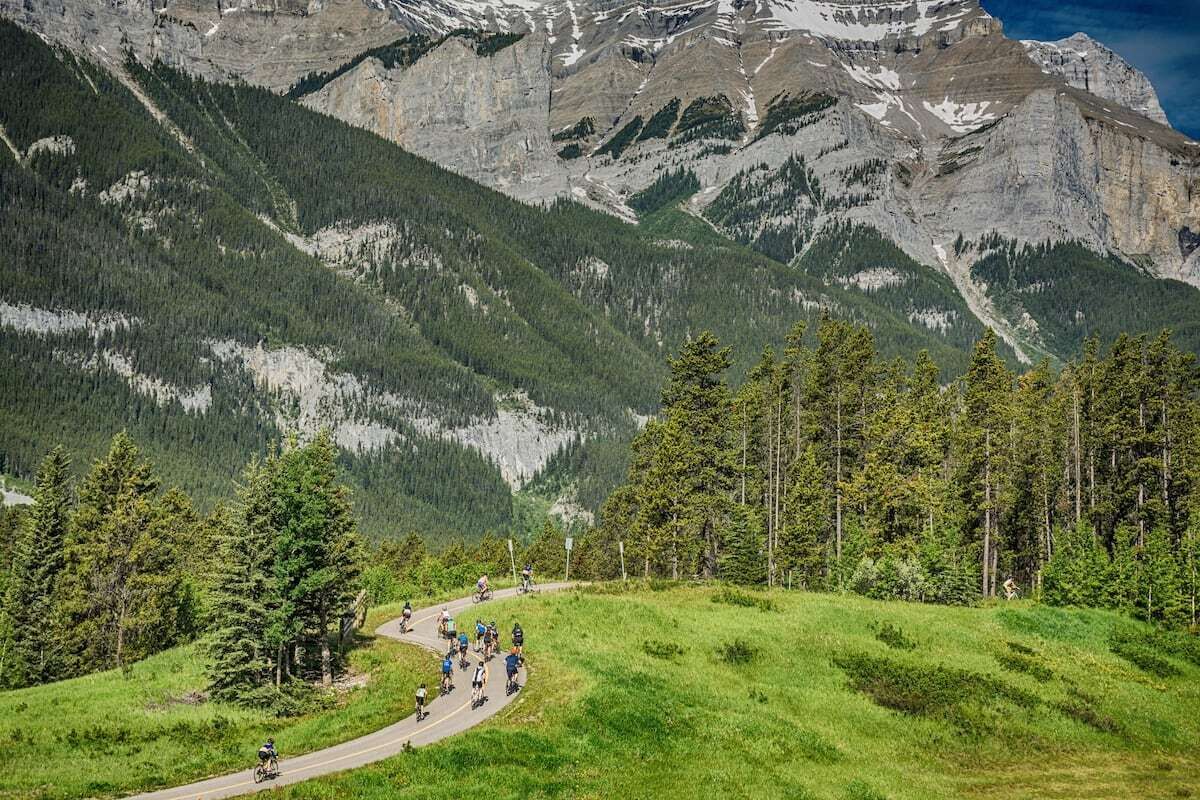 A mountain road with cyclists.
