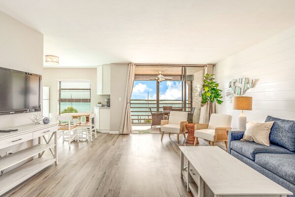 TV - Bayfront condo with shared pool, dock, & water views - snowbird-friendly (Marco Island)