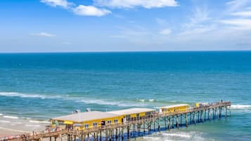 On the beach, sun loungers, beach towels
