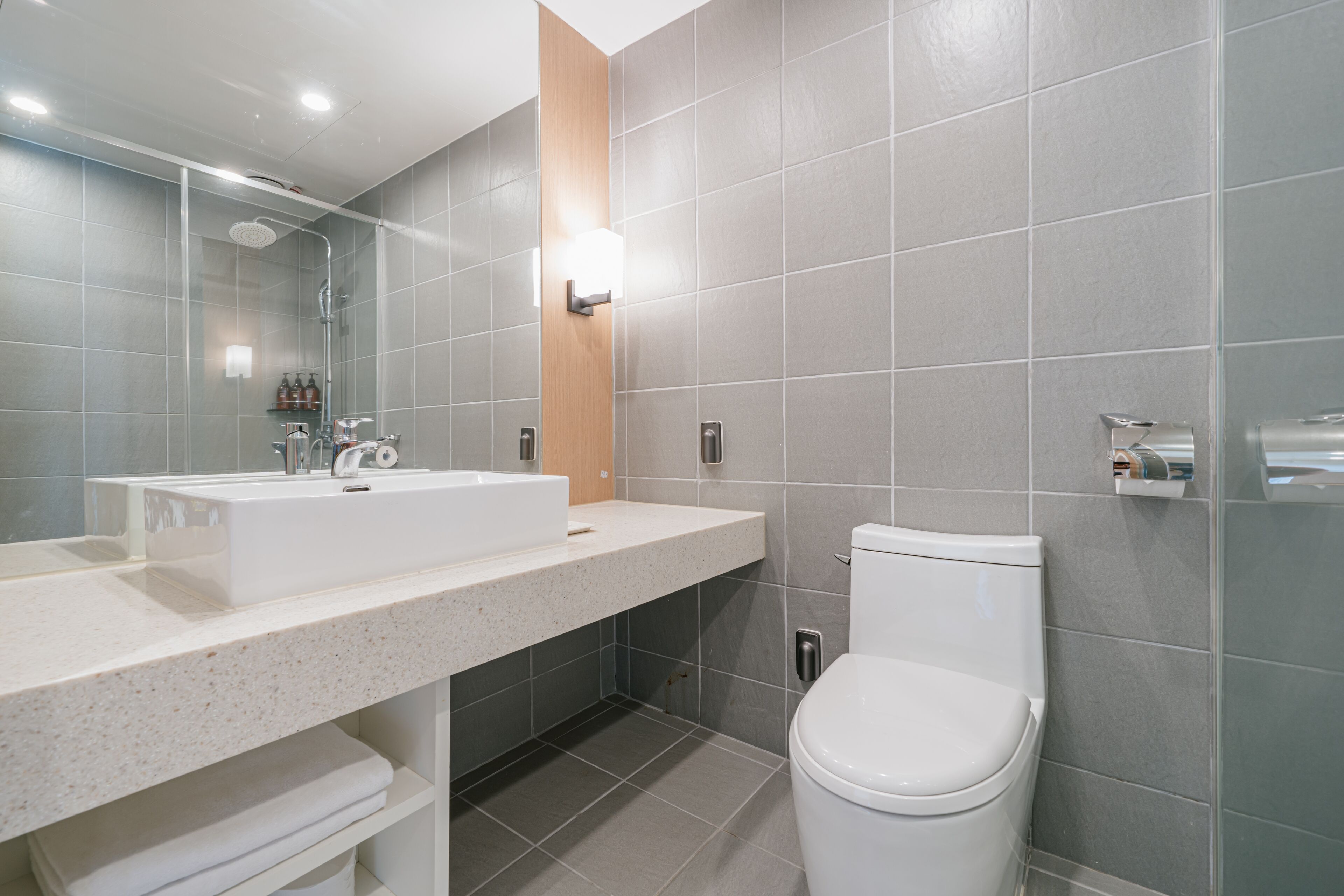 shower, eco-friendly toiletries, hair dryer, slippers