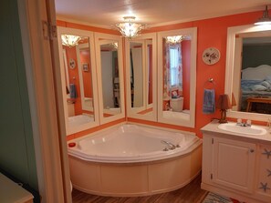 Tina con regadera, secadora de cabello, toallas, jabón 