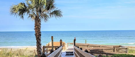 On the beach, sun loungers, beach towels