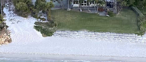Plage, chaises longues, parasols, serviettes de plage
