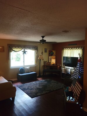 Smart TV, DVD player, table football, books
