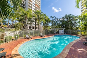 Indoor pool, outdoor pool, sun loungers