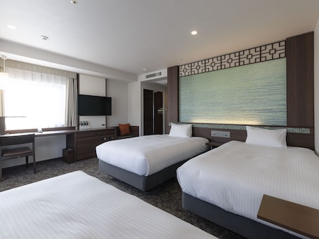 Desk, laptop workspace, free WiFi, bed sheets