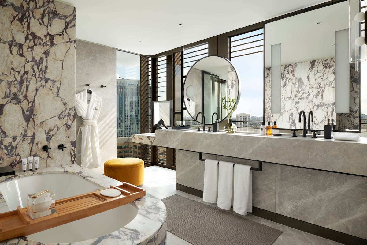 suite (pan pacific) | bathroom | designer toiletries, hair dryer, bathrobes, slippers
