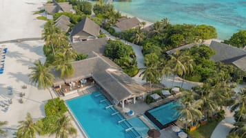 2 outdoor pools, open 7:00 AM to 6:00 PM, pool umbrellas, pool loungers