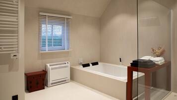 Duschwanne, Whirlpool, Haartrockner, HandtĂŒcher