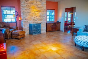 TV, fireplace, DVD player, offices