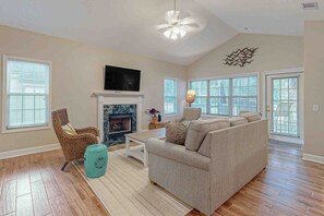 电视、壁炉、DVD 播放器