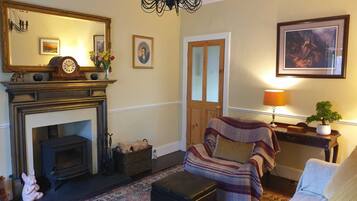 Smart TV, fireplace, DVD player, books