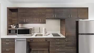 Mini-fridge, microwave, stovetop, dishwasher