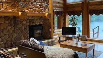 TV, fireplace, foosball