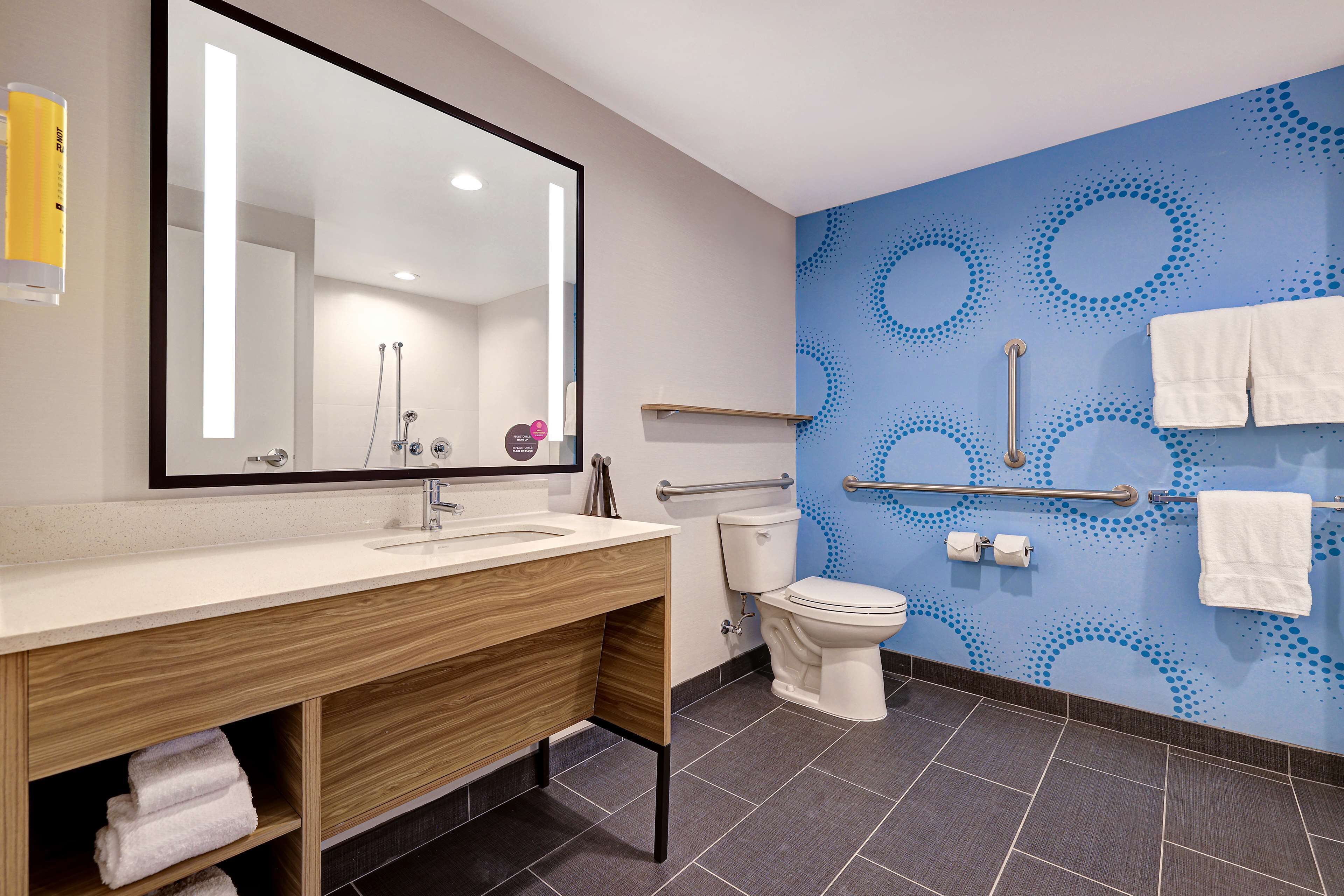 room, 1 king bed, accessible (mobility & hearing, roll-in shower) | bathroom | towels